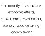 Community infrastructure, economic effects, convenience, environment, scenery, resource saving, energy saving