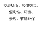 交流场所、经济效果、便利性、环境、景观、节能环保